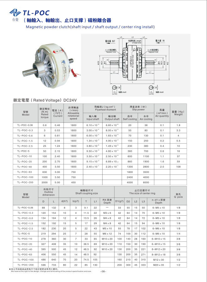 雙出軸磁粉離合器規(guī)格型號參數(shù)表